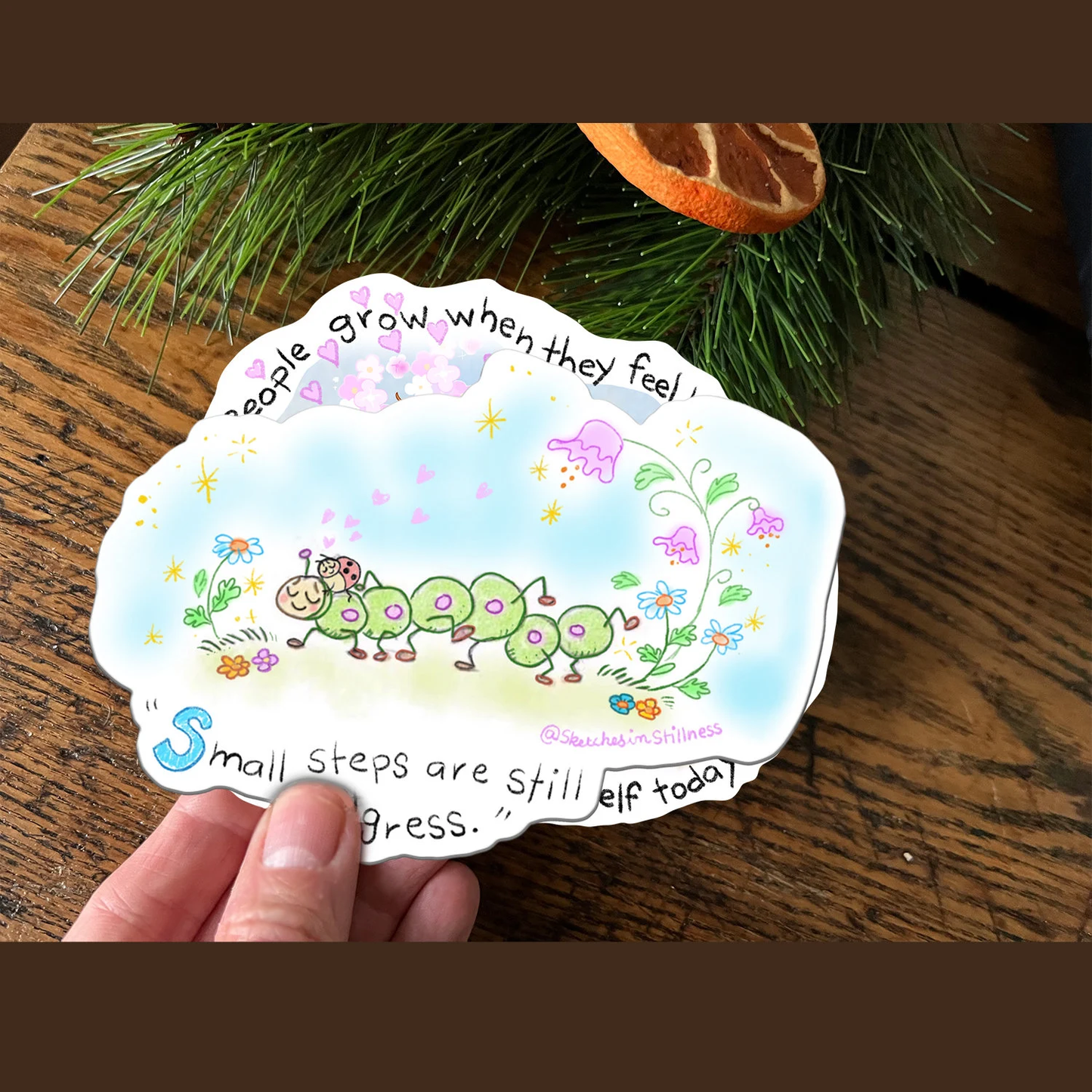 Sticker "Ladybug caterpillar, 'Small steps are still progress "